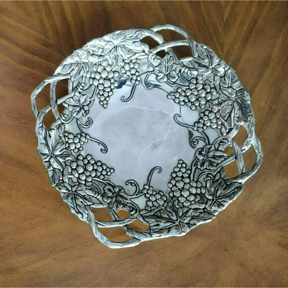 Godinger Silver Plated Grape Leaf 12" Serving Tray Platter, Footed, Grapes Vine - Picture 3 of 9